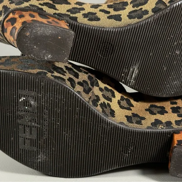 Fendi Brown Black Leopard Print Wedge Slide Sandals