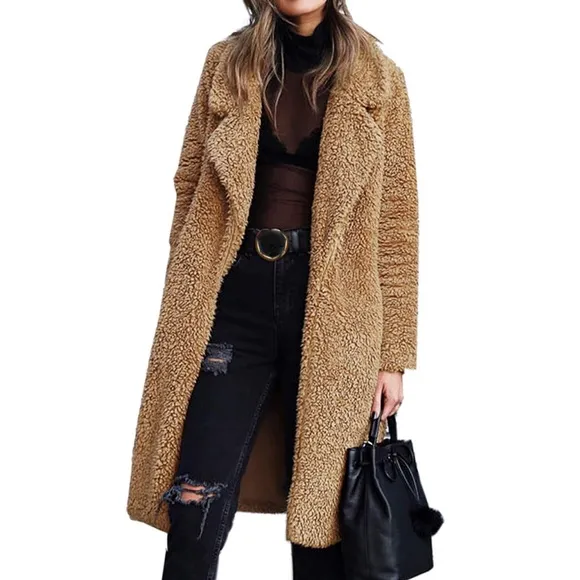 Fine Coat Open Front Long Faux Fur Warm