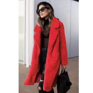 Fine Coat Open Front Long Faux Fur Warm