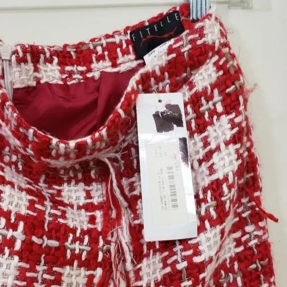 Fitelle NWT Jonette faux wool blend wrap front plaid fringe trim skirt size 12
