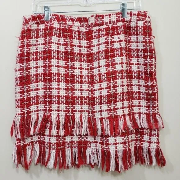 Fitelle NWT Jonette faux wool blend wrap front plaid fringe trim skirt size 12