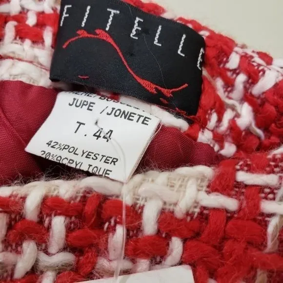 Fitelle NWT Jonette faux wool blend wrap front plaid fringe trim skirt size 12