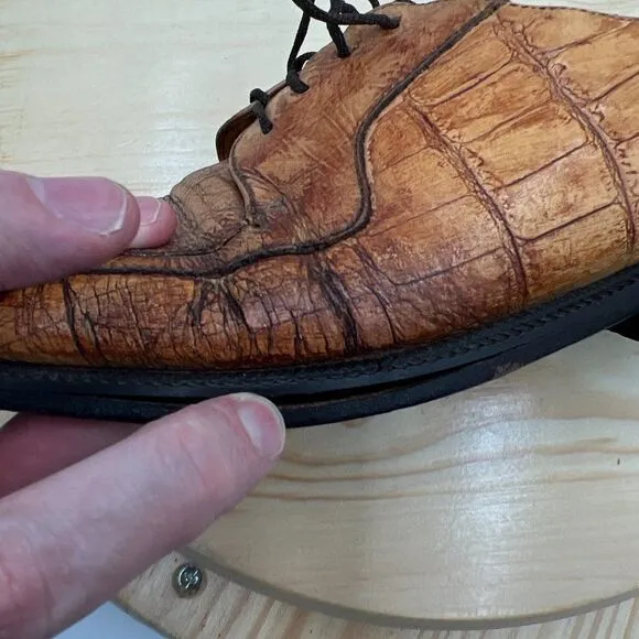 Florsheim Alligator Skin Leather Dress Shoes Mens 8 Cognac Derby Exotic