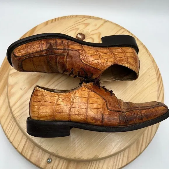 Florsheim Alligator Skin Leather Dress Shoes Mens 8 Cognac Derby Exotic