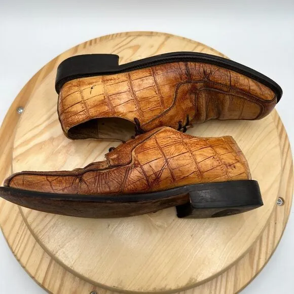 Florsheim Alligator Skin Leather Dress Shoes Mens 8 Cognac Derby Exotic