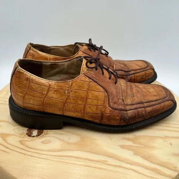 Florsheim Alligator Skin Leather Dress Shoes Mens 8 Cognac Derby Exotic