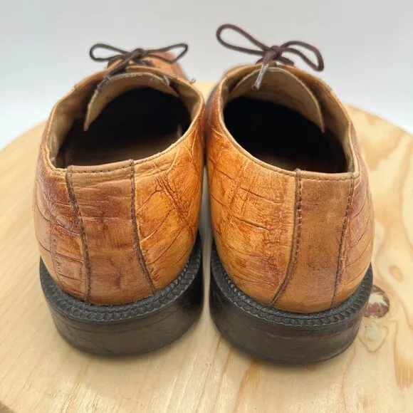 Florsheim Alligator Skin Leather Dress Shoes Mens 8 Cognac Derby Exotic
