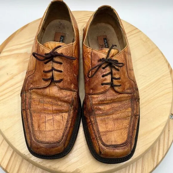 Florsheim Alligator Skin Leather Dress Shoes Mens 8 Cognac Derby Exotic