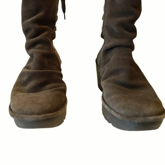 Fly London Yada Green Suede Wedge Boots Size 39 8-8.5 US  Lace back Mid Calf