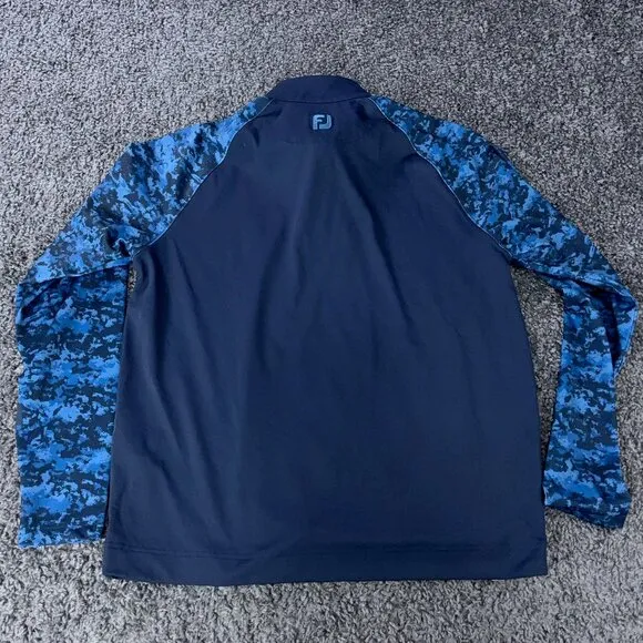 FootJoy Camo Pullover 1/4 Zip Jacket Mens Medium Blue Color Block Mid Layer