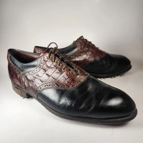 FOOTJOY Classics-Dry Mens 10 D Brown Alligator Leather Vintage Golf Shoes 505989