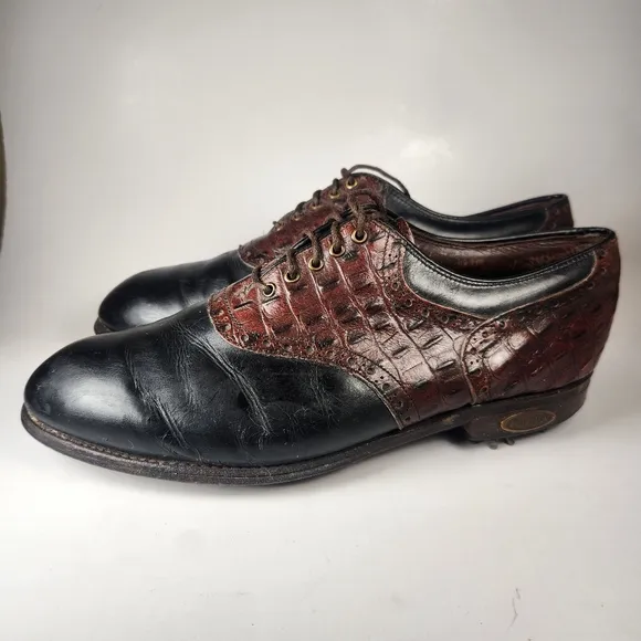 FOOTJOY Classics-Dry Mens 10 D Brown Alligator Leather Vintage Golf Shoes 505989