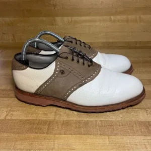Footjoy Classics Dry Premiere Mens Golf Shoes Size 8E 55503 White/Brown Leather