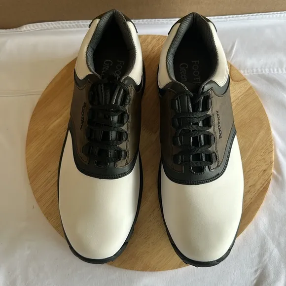 FootJoy GreenJoys Men's Golf Spikes Shoes White/Brown 11.5wide new