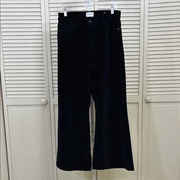 FRAME Black Le Palazzo Cropped Velveteen Jeans Wide Leg Size 29