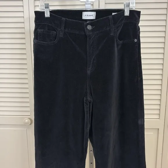 FRAME Black Le Palazzo Cropped Velveteen Jeans Wide Leg Size 29