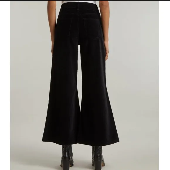 FRAME Black Le Palazzo Cropped Velveteen Jeans Wide Leg Size 29