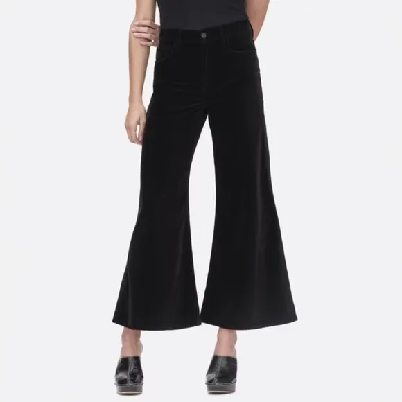 FRAME Black Le Palazzo Cropped Velveteen Jeans Wide Leg Size 29