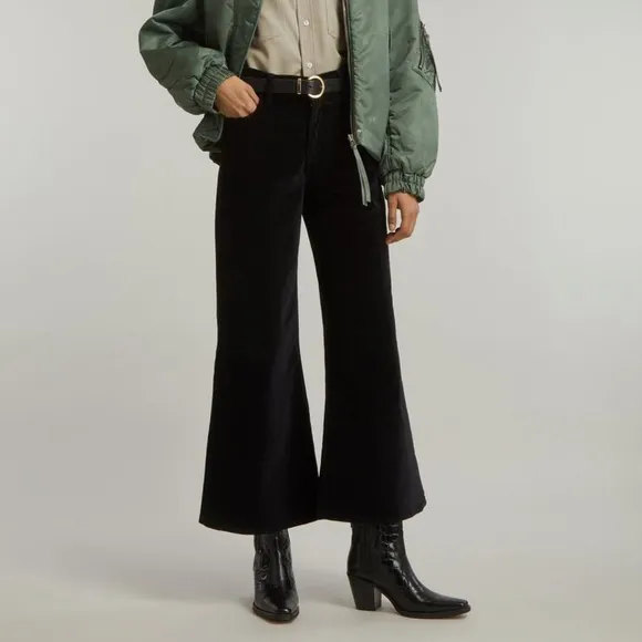 FRAME Black Le Palazzo Cropped Velveteen Jeans Wide Leg Size 29