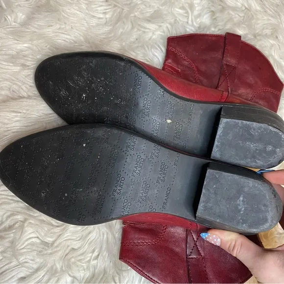 Franco Sarto &quot;waco&quot; western cherry red leather cowgirl boots/booties