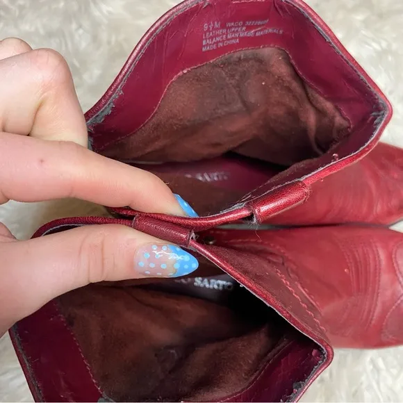 Franco Sarto &quot;waco&quot; western cherry red leather cowgirl boots/booties