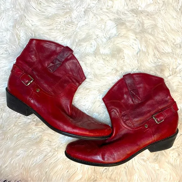 Franco Sarto &quot;waco&quot; western cherry red leather cowgirl boots/booties