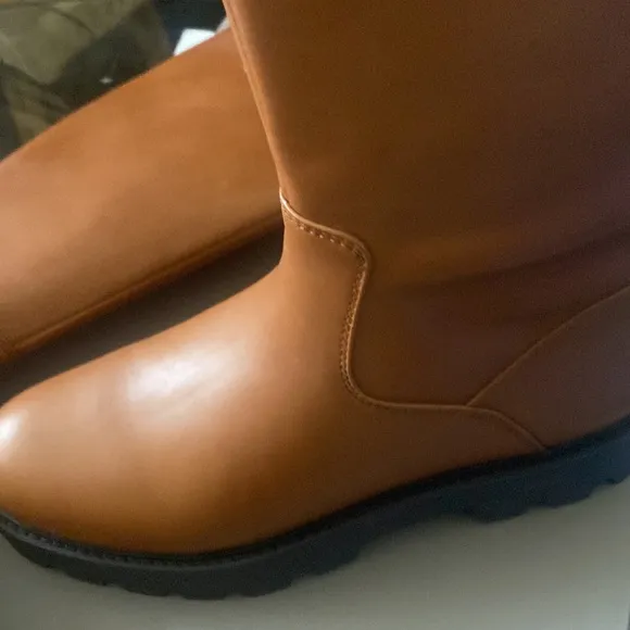 Franco Sarto Balin leather cognac tall lug sole boots