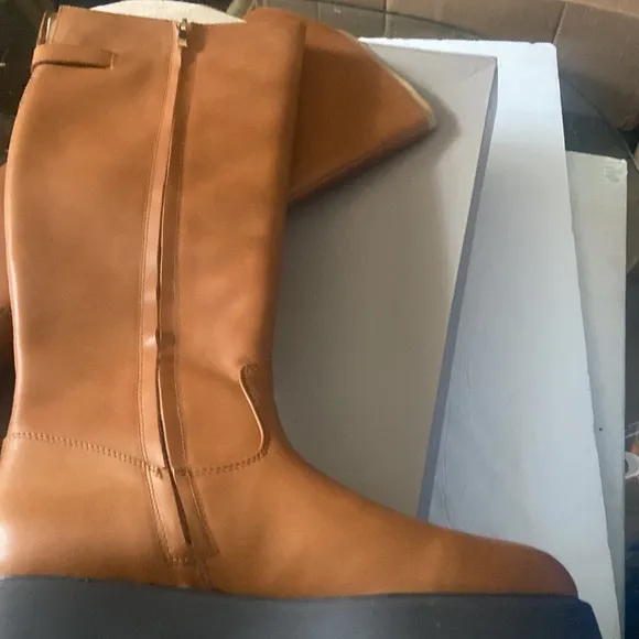 Franco Sarto Balin leather cognac tall lug sole boots