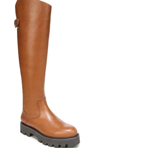 Franco Sarto Balin leather cognac tall lug sole boots