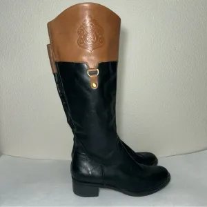 Franco Sarto Black Tan Leather Tall Boots Size 8