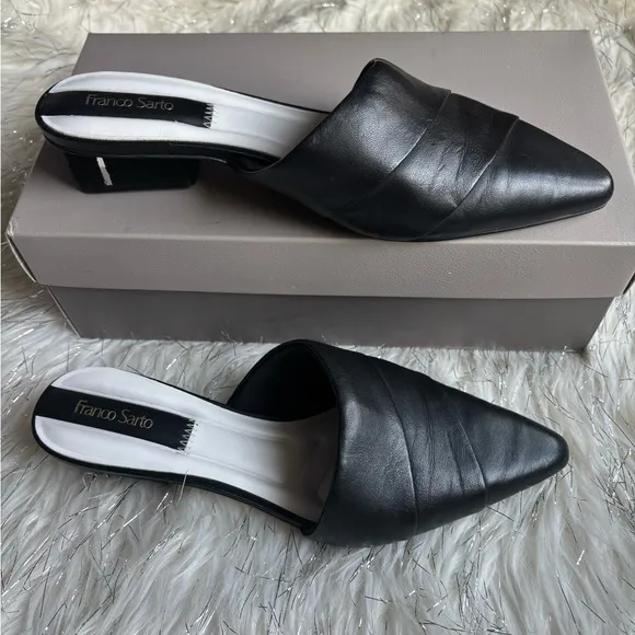 Franco Sarto Black Women's Shoes Leather Almond Toe Mules Size 7.  Used once
