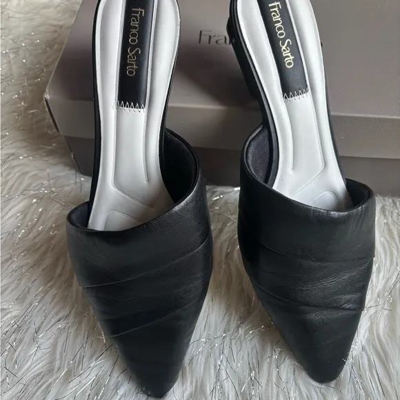 Franco Sarto Black Women's Shoes Leather Almond Toe Mules Size 7.  Used once