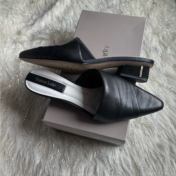 Franco Sarto Black Women's Shoes Leather Almond Toe Mules Size 7.  Used once