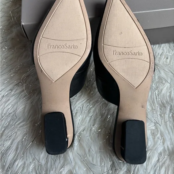 Franco Sarto Black Women's Shoes Leather Almond Toe Mules Size 7.  Used once