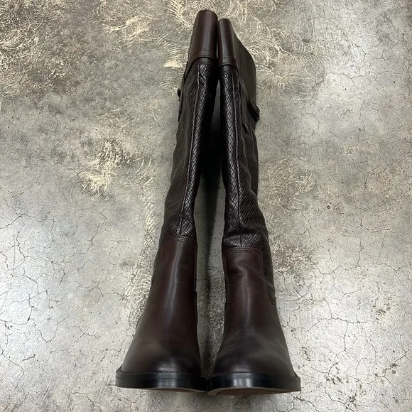 Franco Sarto brown leather tall boots weave look