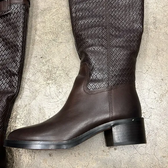 Franco Sarto brown leather tall boots weave look