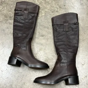 Franco Sarto brown leather tall boots weave look
