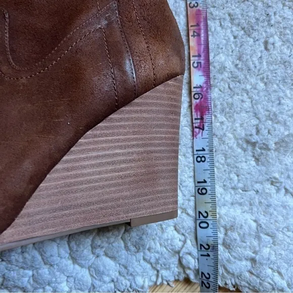 Franco Sarto: Cognac Suede Wedge Almond Toe Knee High Boots Size 10