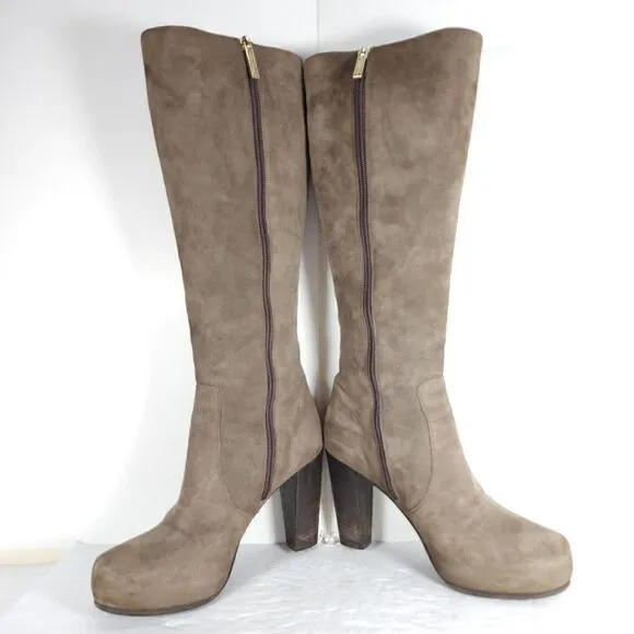 Fratelli Rossetti Women's US6-6,5 EU37 Suede Taupe Zipper Tall Heeled Boots