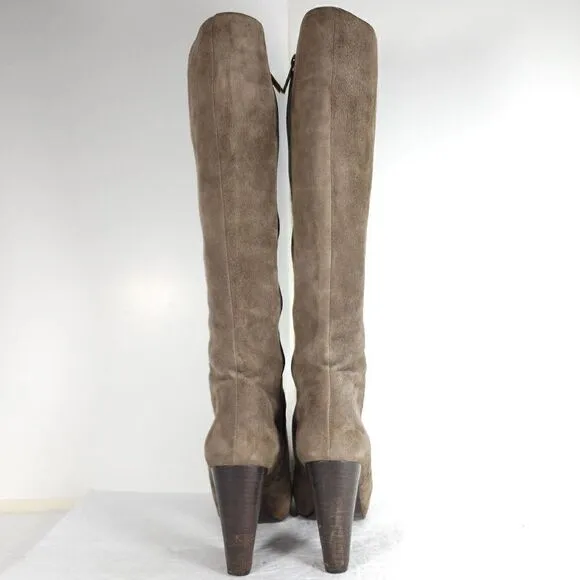 Fratelli Rossetti Women's US6-6,5 EU37 Suede Taupe Zipper Tall Heeled Boots