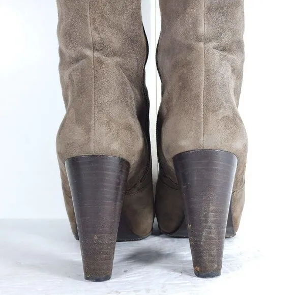 Fratelli Rossetti Women's US6-6,5 EU37 Suede Taupe Zipper Tall Heeled Boots
