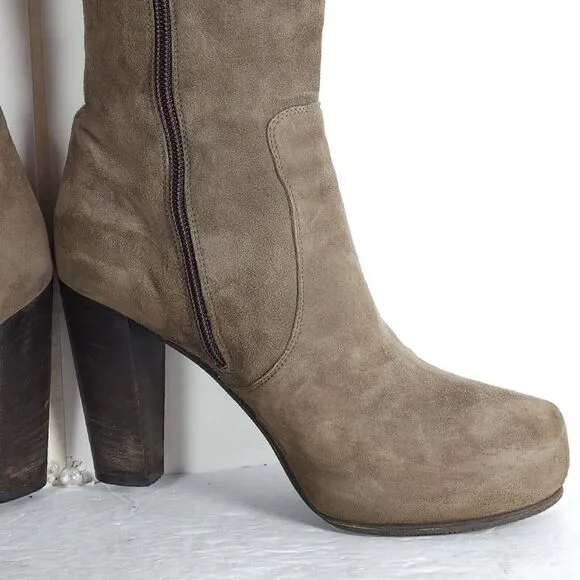 Fratelli Rossetti Women's US6-6,5 EU37 Suede Taupe Zipper Tall Heeled Boots