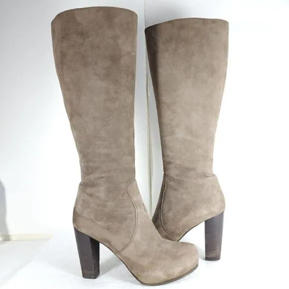 Fratelli Rossetti Women's US6-6,5 EU37 Suede Taupe Zipper Tall Heeled Boots