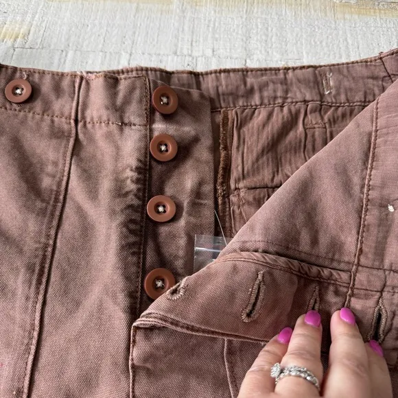 Free People All Yours Micro Shorts NWOT size 12 Brown Canvas Denim Button Fly