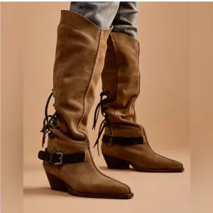 Free People Back-Lace Sway Low Slouchy Suede Boots - Military Taupe Suede NWOB