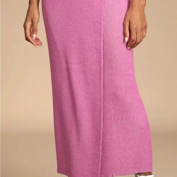 Free people Borderline Pink Ribbed Knit Wrap Midi Skirt