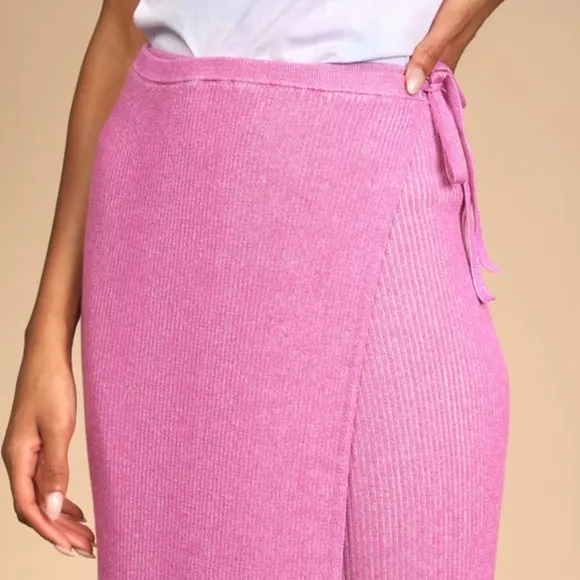 Free people Borderline Pink Ribbed Knit Wrap Midi Skirt