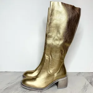 Free People Essential Gold Leather Tall Boot 38 1/2