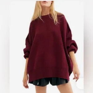 Free People Heather Burgandy Tunic Crew Neck Sweater Womans Sz XS