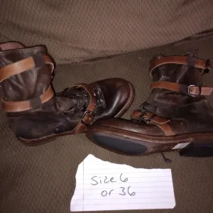 Free people military brown Distressed Lace Up Combat Boots Zip